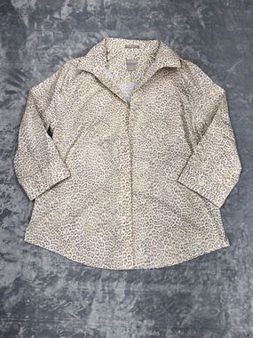 Chico's No Iron Leopard Print Button Down 3/4 Sleeve Shirt